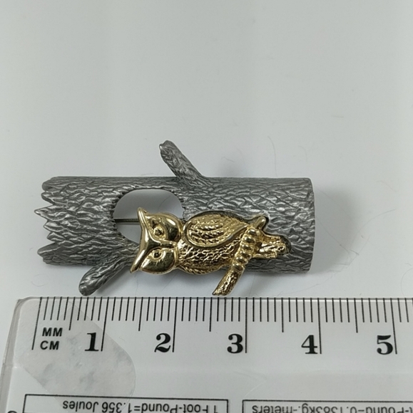 🇨🇦 Mid 1990s Pewter and Vermeil Owl Brooch - Picture 2 of 4
